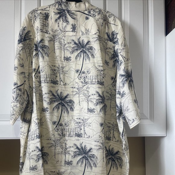 Pusser's Linen Light Beige Black Hawaiian Print Short Sleeved Button Up Shirt XL - Picture 2 of 10
